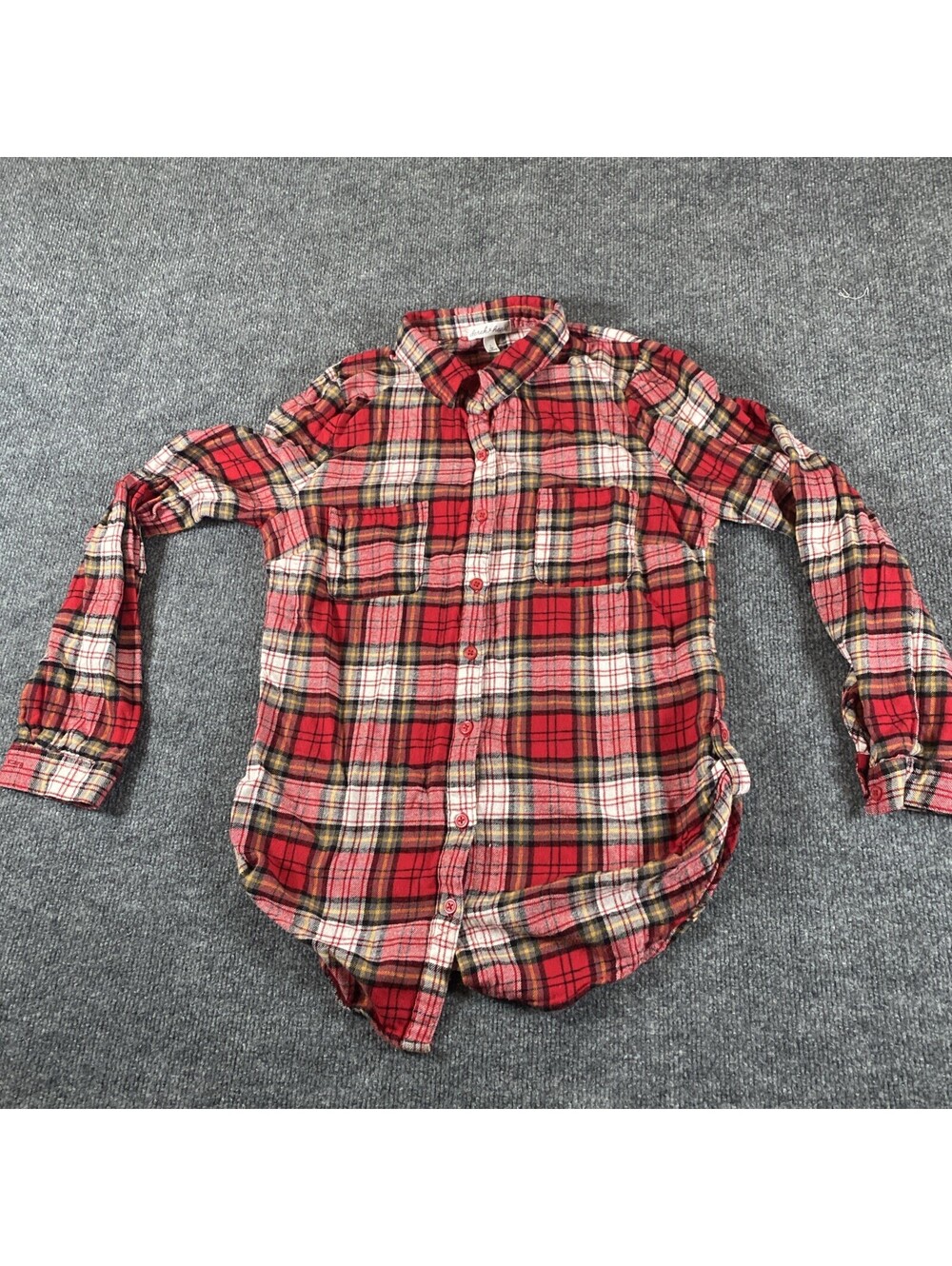 Derek Heart Shirt Womens Large Red Plaid Flannel Button Up Long Sleeve Top 105